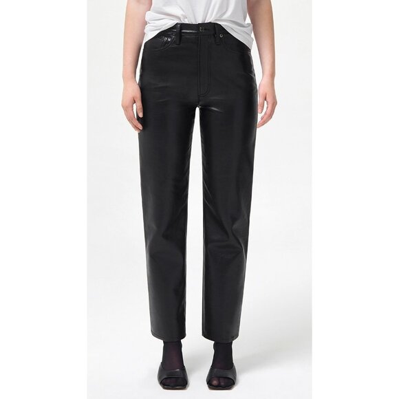AGOLDE Riley Long Black Recycled Leather Blend High Rise Jeans $348 Size 23 - Picture 1 of 7